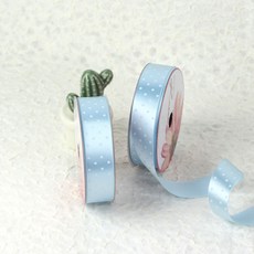노크원 땡땡이 공단리본 25mm, 04 하늘  + 백색, 2개, 15m
