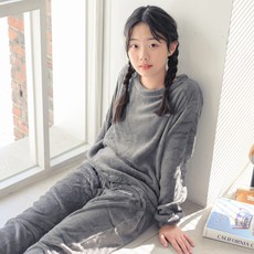 코코드림 주니어용 학생 무지 자수 극세사 수면잠옷 홈웨어 상하의 세트