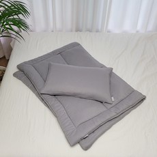 ahtty blanc 兒童用雙面莫代爾枕頭套2入 + 枕芯 + 薄被套組, 灰色