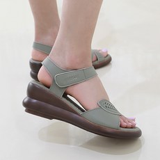 J SHOE 女款牛皮Curly厚底魔鬼氈繫帶涼鞋 6公分, 綠色, 225