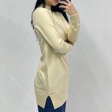 빼빼 여성용 부들부들 반폴라 긴팔 루즈핏 울 니트 티셔츠