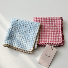 varvisu 櫻桃格紋蕾絲手帕領巾兩件組