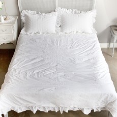 Mamejong 蕾絲滾邊 40支棉 韓式四季鋪棉被套組 BSMV8-200-WH