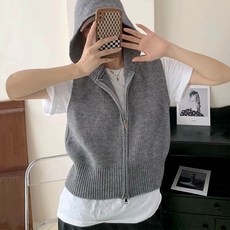 andstyle 女款雙面連帽兩用拉鍊針織背心 261216