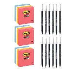 3M Post-it 黏貼式便條紙 54-6SSHAV 3入+中性原子筆 12入, 圓珠筆(單色), 1組