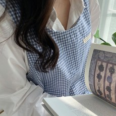 HANSGALLERY 格紋圍裙 均碼, 1個, 藍色