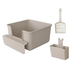 Mui 貓咪大型貓砂盆 + 貓砂鏟 + 落砂踏板套組, 1組, 黏土灰