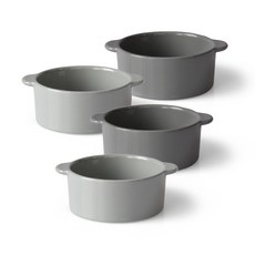 PRELUDE 素色雙柄圓形餐碗, 1套, 單品, 灰色 2個+炭灰色 2個