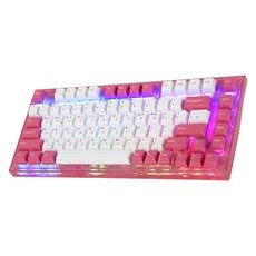 ABKO Gasket結構 RGB 可換軸 機械式電競迷你無數字鍵有線鍵盤 無聲段落軸, 玫瑰粉, AG75, 茶軸