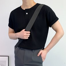 CONFIAR 男款單扣華夫格針織短袖T恤 TC9012