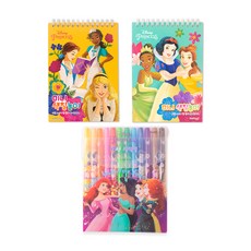 디즈니 프린세스 미니 색칠놀이 48p 2권 + 색연필 12색 세트 랜덤발송, 금홍팬시