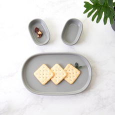 PRELUDE 素色橢圓形餐盤+醬料碟組, 灰色, 橢圓盤架+橢圓醬碗2p