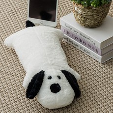 ARTJOY 大鼻子大耳朵狗狗玩偶抱枕, 白色 + 黑色