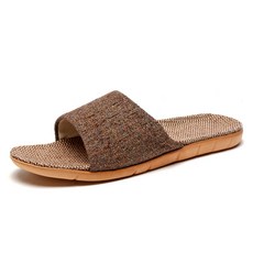 THE ZAKKA 亞麻素色室內拖鞋, 棕色
