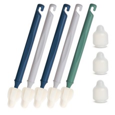 Haibi 長柄迷你奶嘴刷5入 + 防塵蓋3入組 (涼風色), 1組, 深藍色+淺灰色+綠色
