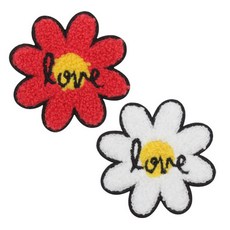 漂亮的裝飾用熱燙絨毛燙布貼 愛心花朵 2件組, 紅色 + 白色, 1個