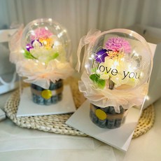 LOVELY FARM 香皂花魔法迷你花氣球零用錢蛋糕 混合康乃馨款 2入 + 提袋 2入, 紫色, 1個