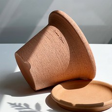 ENVIE CASA Breathe 手工陶盆含底盤組, 蜜桃色, 1個