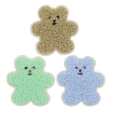 裝飾用絨毛果凍熊造型熱熔膠布貼, 卡其色+薄荷綠+淺藍色, 1組