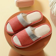 Sonio 四季亞麻布質客廳室內拖鞋, 1個, 01 橘紅色