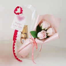 글릿 비누꽃 핸드캐리어 꽃다발 + 페레로로쉐 세트, 핑크, 1세트
