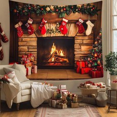 Arty Home 壁爐快樂聖誕掛毯 薄款布料, 1個, TYPE05