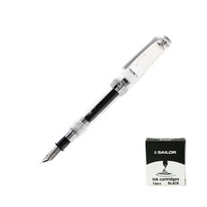 SAILOR 寫樂 質感鋼筆+卡式墨水管 12入, M, 透明（鋼筆）、黑色（墨水）