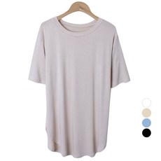 플랜데이 여성용 보들보들 데일리 레이온 스판 반팔 롱 티셔츠