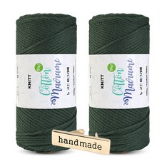 니뜨 뉴 코튼 마크라메 뜨개실 150g x 2p + 핸드메이드 금속라벨 세트, 1세트, 26 다크그린(뜨개실)