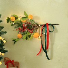 聖誕水果莓果松針懸掛式LED花環組, 杏桃, 1套