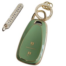 Lulu兄弟 雪佛蘭相容 高級TPU鑰匙殼 + 號碼鑰匙圈套組, 橄欖綠, AC-01