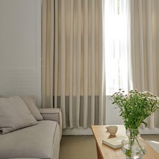 BAZAAR 柔和啞光素色穿環遮光窗簾 2p + 綁帶, 象牙白