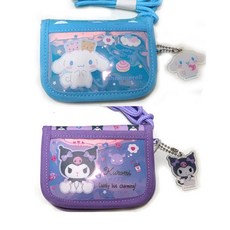 Sanrio Characters 女孩全息圖鑰匙圈 2 層項鍊錢包 Cunnamoroll + Kuromi 套組