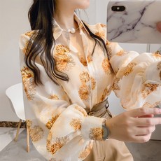 DMELD 女款大印花長袖襯衫