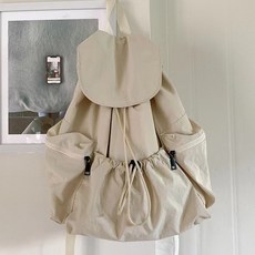 Aurne 女用尼龍抽繩後揹包, 象牙白