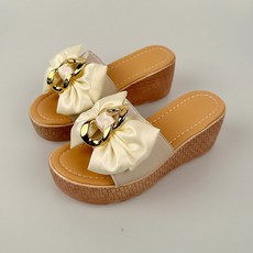 슈즈앤 여성용 웨지 통굽 리본 슬리퍼 SN426