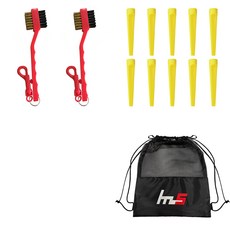 NAYASTYLE 高爾夫球桿頭清潔劑 GFYP-32-1 2入 + 塑膠高爾夫長球釘 185-3PU 10入 + 收納袋套組, 混色