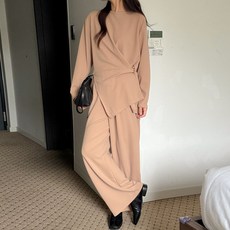 보리맘 버튼 포인트 핀턱 와이드 팬츠 상하의 세트 a58