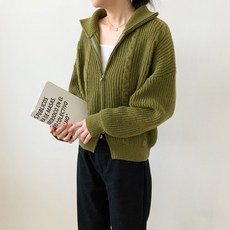 럽스 여성용 리벤 투웨이 집업 카라넥 꽈배기 가디건