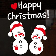 Mungkiwoldeu 聖誕節窗戶雪花貼紙 雙胞胎雪人 S4_009, 白色 + 紅色