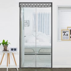 dashop 魔鬼氈黏貼式 房門玄關用 一體式磁吸EVA透明防風塑膠布 黑色, 1個