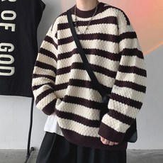 JTL 男士條紋休閒男孩風箱型寬鬆針織衫