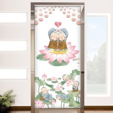 裝飾 io270 蓮花與小和尚 玄關門貼紙