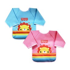 fisher-price 費雪 幼兒長袖防水圍2入組, 粉色+藍色, 1組