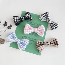 HARAROI 女童淑女風格紋蝴蝶結髮夾5件組