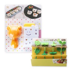 熊和朋友們飯糰模具+葉片造型便當裝飾叉 8支組, 混色, 1組