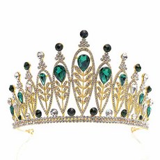 優雅柔美城堡造型自助婚紗皇冠 cxz016, 金綠色, 1個