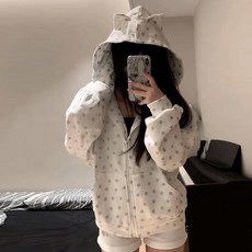 PEONIST 女款可愛貓咪燈籠袖連帽T恤