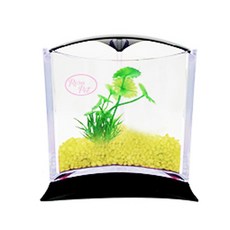 Rora Pet 三角魚缸+人造水草隨機出貨套組, 亮黃色