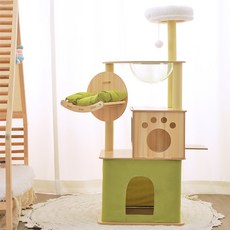 홍운 고양이 디럭스 캣타워 대형 Y17, 원목 + 그린, 1개